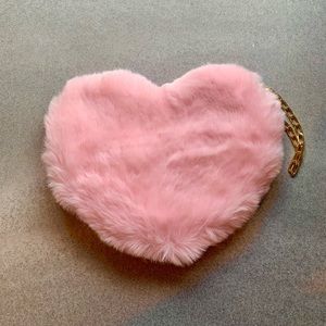 PINK FLUFFY HEART PURSE